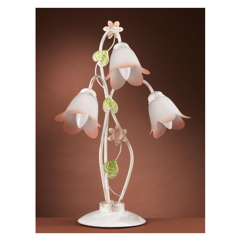 LAMPADA 3 LUCI H60 METALLO BIANCO SPENNELLATO ORO E PARALUMI IN VETRO SATINATO SFUMATO ROSA CRISTALENSI LIGHT - Cristalensi Shop