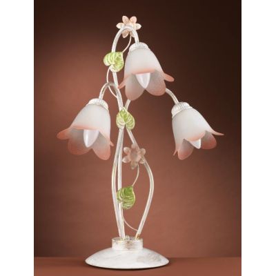LAMPADA 3 LUCI H60 METALLO BIANCO SPENNELLATO ORO E PARALUMI IN VETRO SATINATO SFUMATO ROSA CRISTALENSI LIGHT - Cristalensi Shop