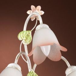 LAMPADA 3 LUCI H60 METALLO BIANCO SPENNELLATO ORO E PARALUMI IN VETRO SATINATO SFUMATO ROSA CRISTALENSI LIGHT - Cristalensi Shop 2