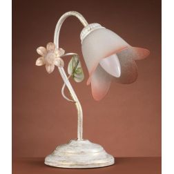 LUMETTO H30 METALLO BIANCO SPENNELLATO ORO E PARALUME IN VETRO SATINATO SFUMATO ROSA CRISTALENSI LIGHT - Cristalensi Shop Online