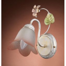 APPLIQUE 1 LUCE METALLO BIANCO SPENNELLATO ORO E PARALUME IN VETRO SATINATO SFUMATO ROSA CRISTALENSI LIGHT - Cristalensi Shop On