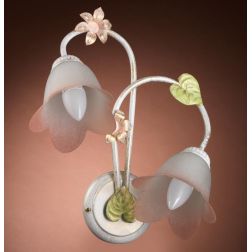 APPLIQUE 2 LUCI METALLO BIANCO SPENNELLATO ORO E PARALUMI IN VETRO SATINATO SFUMATO ROSA CRISTALENSI LIGHT - Cristalensi Shop On