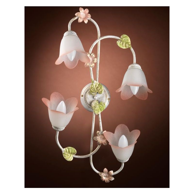 PLAFONIERA 4 LUCI METALLO BIANCO SPENNELLATO ORO E PARALUMI IN VETRO SATINATO SFUMATO ROSA CRISTALENSI LIGHT - Cristalensi Shop