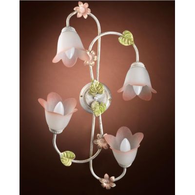 PLAFONIERA 4 LUCI METALLO BIANCO SPENNELLATO ORO E PARALUMI IN VETRO SATINATO SFUMATO ROSA CRISTALENSI LIGHT - Cristalensi Shop