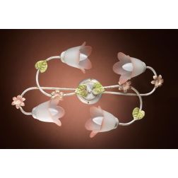 PLAFONIERA 4 LUCI METALLO BIANCO SPENNELLATO ORO E PARALUMI IN VETRO SATINATO SFUMATO ROSA CRISTALENSI LIGHT - Cristalensi Shop 2