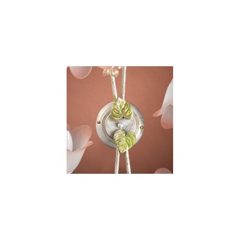 PLAFONIERA 4 LUCI METALLO BIANCO SPENNELLATO ORO E PARALUMI IN VETRO SATINATO SFUMATO ROSA CRISTALENSI LIGHT - Cristalensi Shop