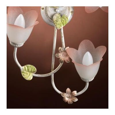 PLAFONIERA 4 LUCI METALLO BIANCO SPENNELLATO ORO E PARALUMI IN VETRO SATINATO SFUMATO ROSA CRISTALENSI LIGHT - Cristalensi Shop
