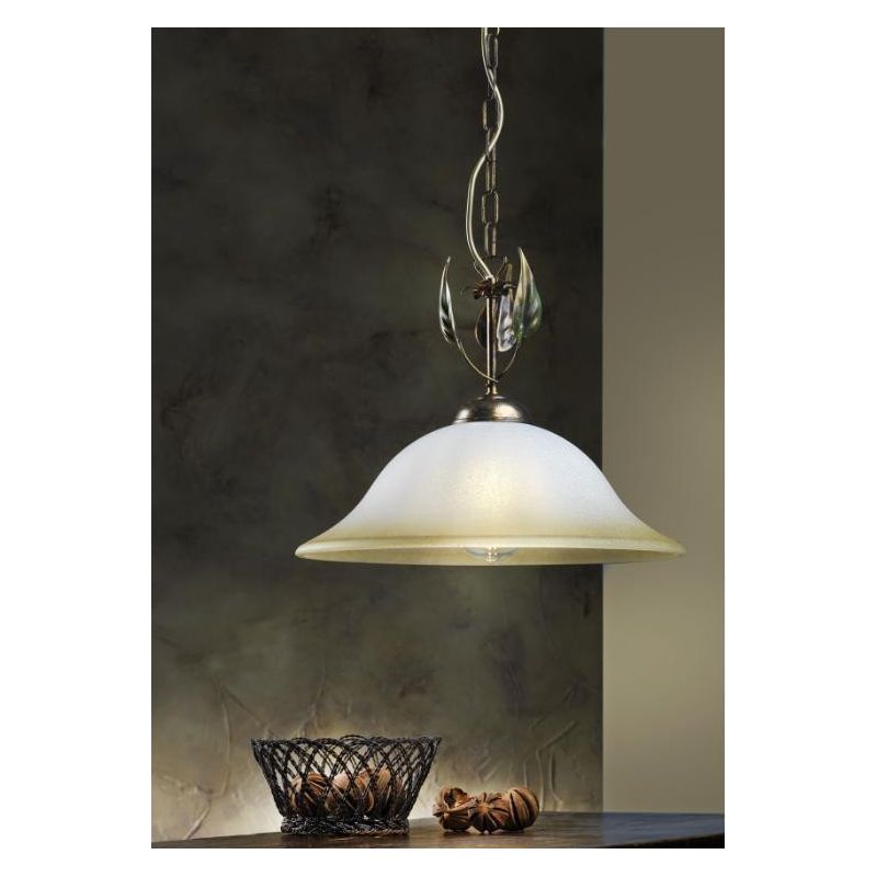 SOSPENSIONE CLASSICA D30 CM IN METALLO BRONZO SPENNELLATO ORO CON DIFFUSORE IN VETRO CRISTALENSI LIGHT - Cristalensi Shop Online