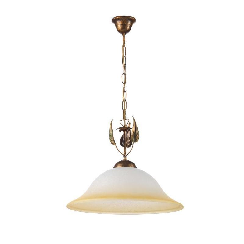 SOSPENSIONE CLASSICA D40 CM IN METALLO BRONZO SPENNELLATO ORO CON DIFFUSORE IN VETRO CRISTALENSI LIGHT - Cristalensi Shop Online