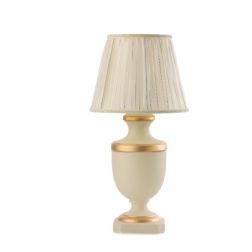 LAMPADA DA TAVOLO CLASSICA H56 IN CERAMICA AVORIO CON DECORI COLOR ORO E PARALUME IN TESSUTO CRISTALENSI LIGHT - Cristalensi Sho