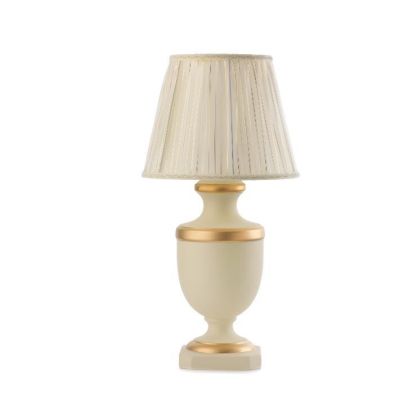 LAMPADA DA TAVOLO CLASSICA H56 IN CERAMICA AVORIO CON DECORI COLOR ORO E PARALUME IN TESSUTO CRISTALENSI LIGHT - Cristalensi Sho