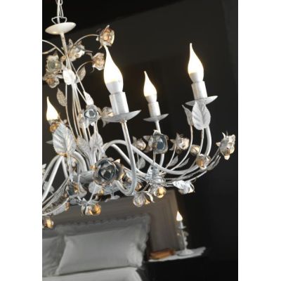 LAMPADARIO 6 LUCI CLASSICO IN FERRO BATTUTO AVORIO CON DECORI FLOREALI D70 CM CRISTALENSI LIGHT - Cristalensi Shop Online