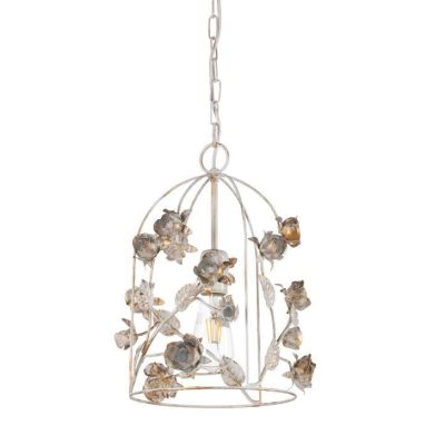 SOSPENSIONE CLASSICA IN FERRO BATTUTO AVORIO CON DECORI FLOREALI D30 CM CRISTALENSI LIGHT - Cristalensi Shop Online