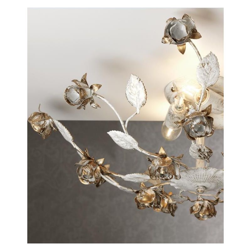 PLAFONIERA 3 LUCI CLASSICA IN FERRO BATTUTO AVORIO CON DECORI FLOREALI D55 CM CRISTALENSI LIGHT - Cristalensi Shop Online