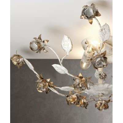 PLAFONIERA 3 LUCI CLASSICA IN FERRO BATTUTO AVORIO CON DECORI FLOREALI D55 CM CRISTALENSI LIGHT - Cristalensi Shop Online