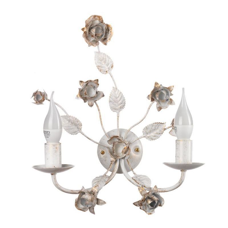 APPLIQUE 2 LUCI CLASSICA IN FERRO BATTUTO AVORIO CON DECORI FLOREALI CRISTALENSI LIGHT - Cristalensi Shop Online