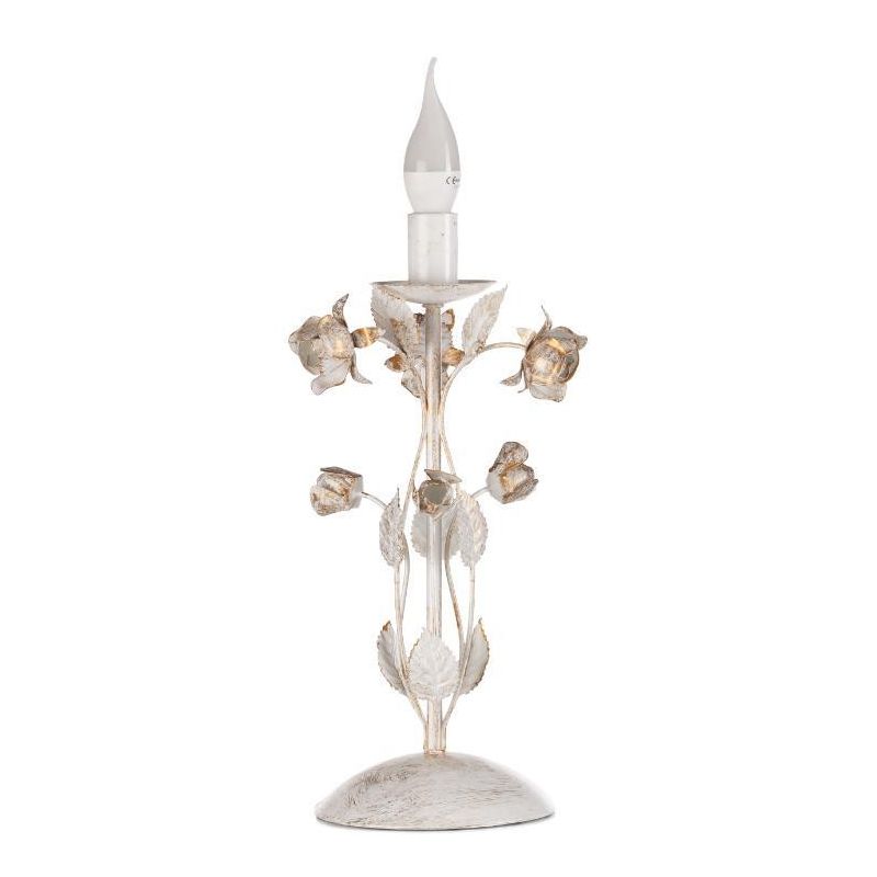 LAMPADA DA TAVOLO CLASSICA H40 IN FERRO BATTUTO AVORIO CON DECORI FLOREALI CRISTALENSI LIGHT - Cristalensi Shop Online