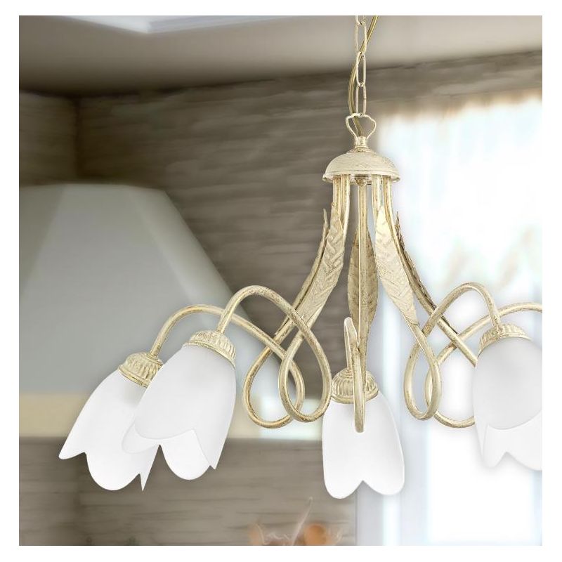 LAMPADARIO 5 LUCI STILE CLASSICO IN METALLO AVORIO O BRONZO DIAMETRO CM 75 CRISTALENSI LIGHT - Cristalensi Shop Online