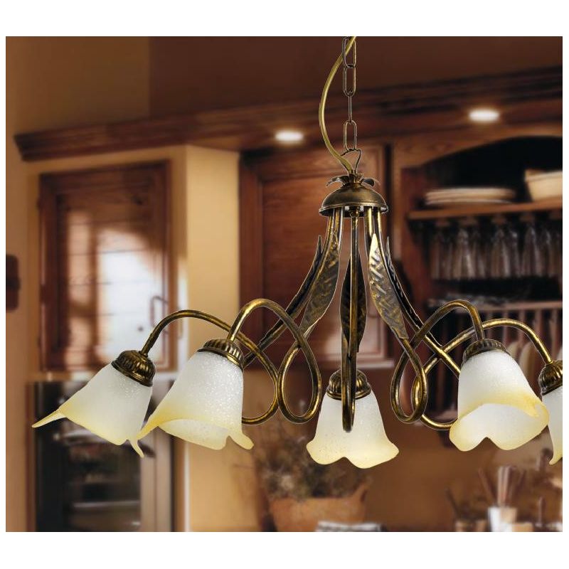 LAMPADARIO 5 LUCI STILE CLASSICO IN METALLO AVORIO O BRONZO DIAMETRO CM 75 CRISTALENSI LIGHT - Cristalensi Shop Online