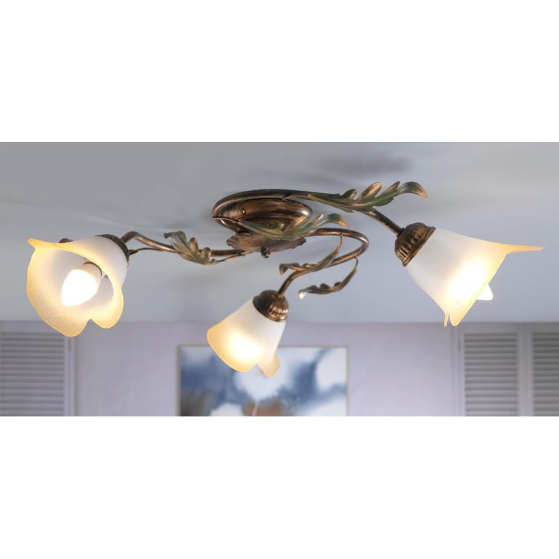 PLAFONIERA 3 LUCI STILE CLASSICO IN METALLO MARRONE SPENNELLATO ORO D50 CM CRISTALENSI LIGHT - Cristalensi Shop Online