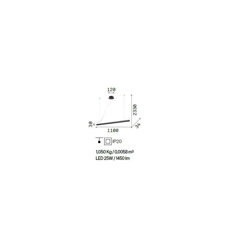 SOSPENSIONE MODERNA LINEARE METALLO NERO BIANCO O OTTONE LED 25W LUCE 3000K CRISTALENSI - Cristalensi Shop Online