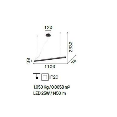 SOSPENSIONE MODERNA LINEARE METALLO NERO BIANCO O OTTONE LED 25W LUCE 3000K CRISTALENSI - Cristalensi Shop Online