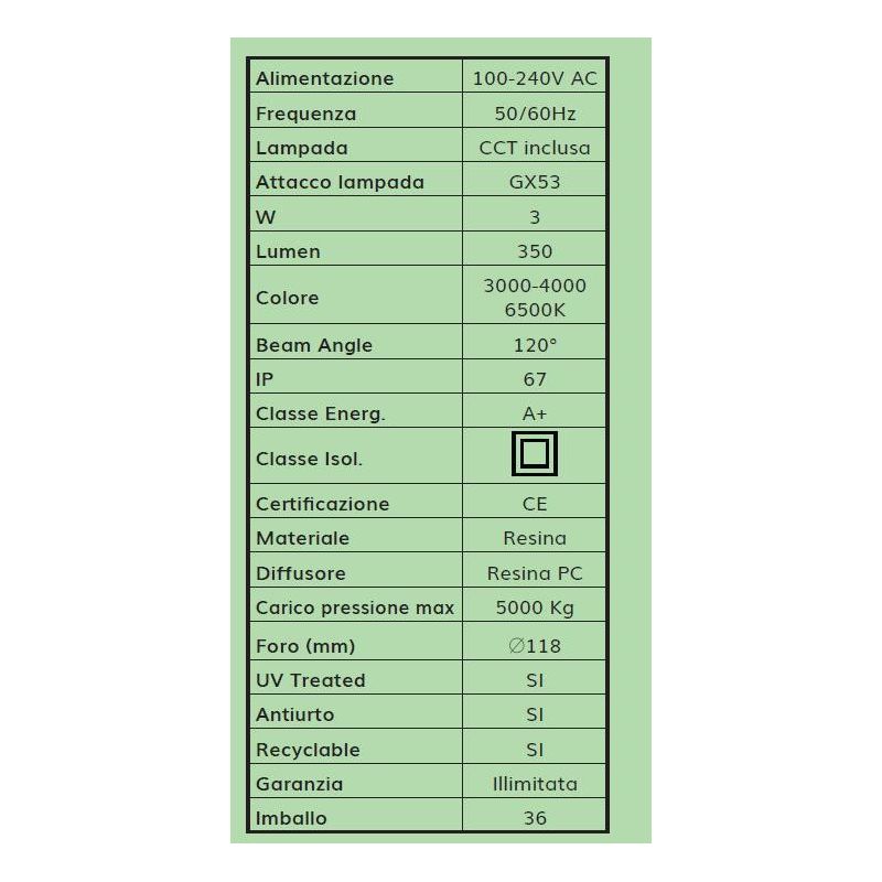 CECI 120 INCASSO CARRABILE IN RESINA GRIGIA O NERA IP67 CON LAMPADINA LED SOSTITUIBILE DARK LIGHT - Cristalensi Shop Online