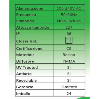 LETI 300 INCASSO IN RESINA NERA, BIANCA O GRIGIA E SCHERMO BIANCO IP66 CON PORTALAMPADE 1XE27 DARK LIGHT - Cristalensi Shop Onli