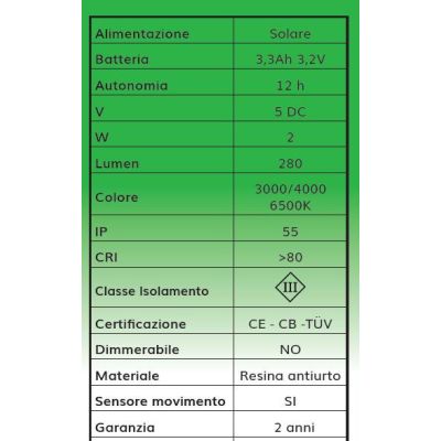 FELICE PALO NERO H73 CM IP55 AD ENERGIA SOLARE E CON SENSORE DI MOVIMENTO LED 2W DARK LIGHT - Cristalensi Shop Online