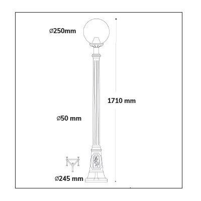 ARTU G250 LAMPIONE CON DIFFUSORE GLOBO D25CM IN RESINA NERA ALTEZZA 170 CM IP55 DARK LIGHT - Cristalensi Shop Online