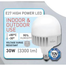 LAMPADA LED E27 DIAMETRO 10CM 30W 3300 LUMEN LUCE 3000K O 4000K HIGH POWER DARK LIGHT - Cristalensi Shop Online 2