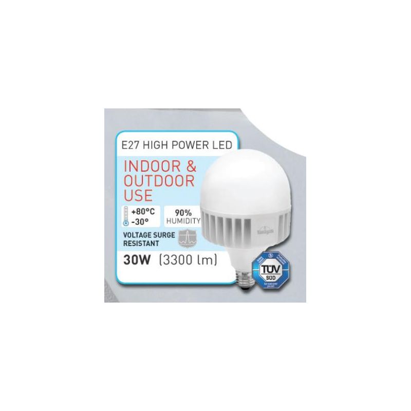LAMPADA LED E27 DIAMETRO 10CM 30W 3300 LUMEN LUCE 3000K O 4000K HIGH POWER DARK LIGHT - Cristalensi Shop Online