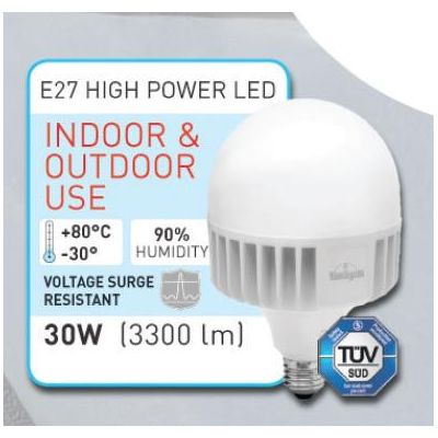 LAMPADA LED E27 DIAMETRO 10CM 30W 3300 LUMEN LUCE 3000K O 4000K HIGH POWER DARK LIGHT - Cristalensi Shop Online