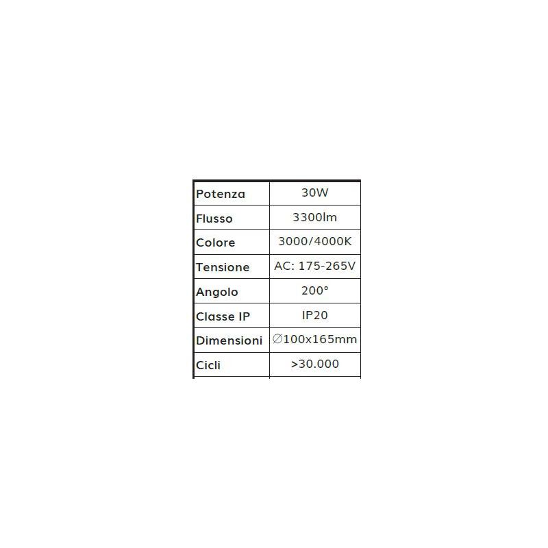 LAMPADA LED E27 DIAMETRO 10CM 30W 3300 LUMEN LUCE 3000K O 4000K HIGH POWER DARK LIGHT - Cristalensi Shop Online