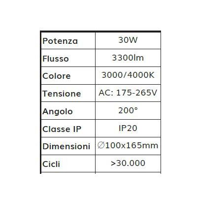 LAMPADA LED E27 DIAMETRO 10CM 30W 3300 LUMEN LUCE 3000K O 4000K HIGH POWER DARK LIGHT - Cristalensi Shop Online