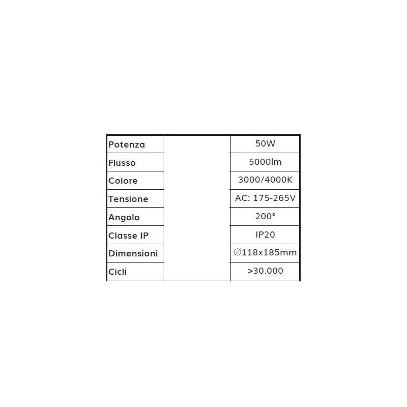 LAMPADA LED E27 DIAMETRO 11,8CM 50W 5000 LUMEN LUCE 3000K O 4000K HIGH POWER DARK LIGHT - Cristalensi Shop Online