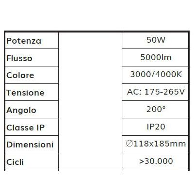 LAMPADA LED E27 DIAMETRO 11,8CM 50W 5000 LUMEN LUCE 3000K O 4000K HIGH POWER DARK LIGHT - Cristalensi Shop Online