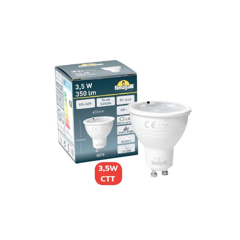 LAMPADINA LED CCT GU10 DIAMETRO 5CM LED 3,5W LUCE 2700K,4000K A SCELTA DARK LIGHT - Cristalensi Shop Online