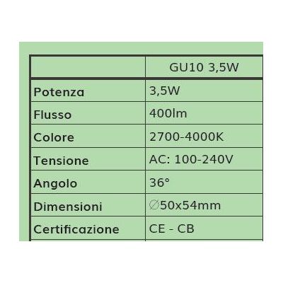 LAMPADINA LED CCT GU10 DIAMETRO 5CM LED 3,5W LUCE 2700K,4000K A SCELTA DARK LIGHT - Cristalensi Shop Online