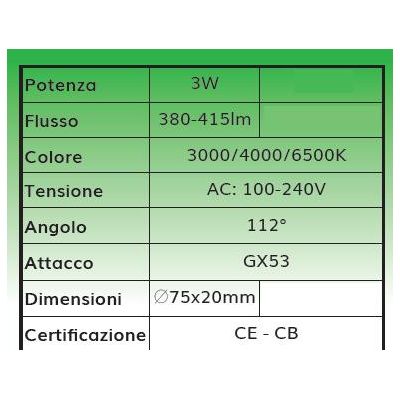LAMPADINA LED CCT GX53 DIAMETRO 7,5CM LED 3W LUCE 3000K,4000K,6500K A SCELTA DARK LIGHT - Cristalensi Shop Online