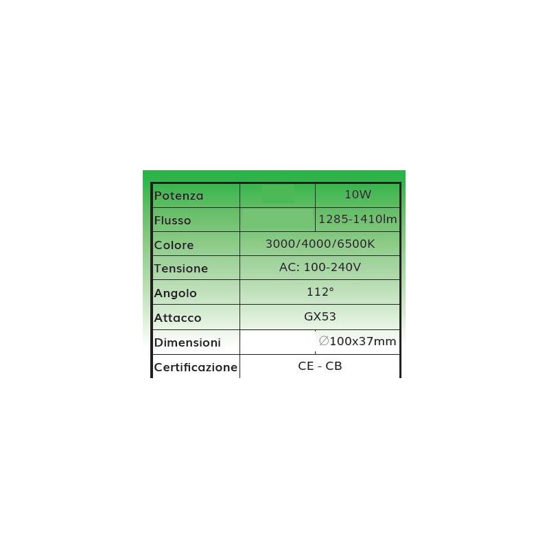 LAMPADINA LED CCT GX53 DIAMETRO 10CM LED 10W LUCE 3000K,4000K,6500K A SCELTA DARK LIGHT - Cristalensi Shop Online
