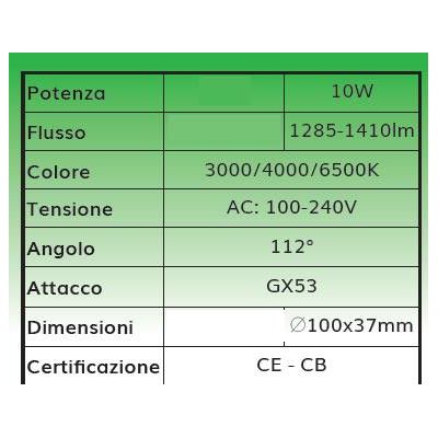 LAMPADINA LED CCT GX53 DIAMETRO 10CM LED 10W LUCE 3000K,4000K,6500K A SCELTA DARK LIGHT - Cristalensi Shop Online