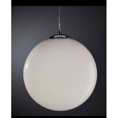 SFERA GRANDE SOSPENSIONE IN VETRO BIANCO DIAMETRO 40 CM LUCIDO MONTATURA CROMO Illuminando - Cristalensi Shop Online