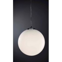 SFERA MEDIA SOSPENSIONE IN VETRO BIANCO LUCIDO DIAMETRO 30 CM MONTATURA CROMATA Illuminando - Cristalensi Shop Online