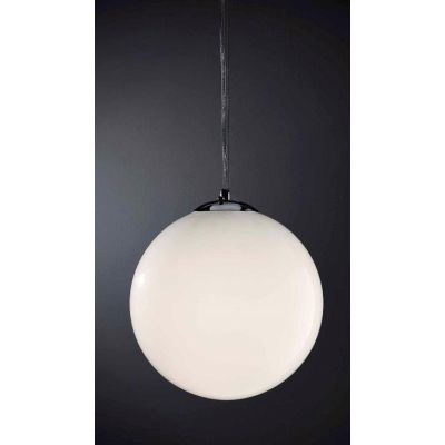 SFERA MEDIA SOSPENSIONE IN VETRO BIANCO LUCIDO DIAMETRO 30 CM MONTATURA CROMATA Illuminando - Cristalensi Shop Online