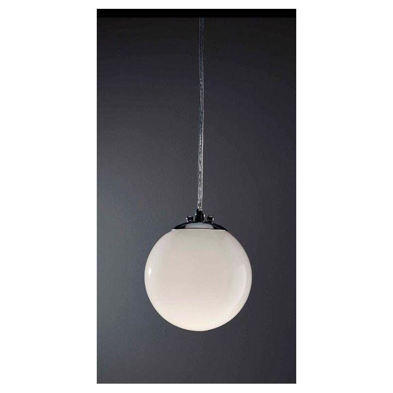 SFERA PICCOLA SOSPENSIONE IN VETRO BIANCO LUCIDO DIAMETRO 15 CM MONTATURA CROMO Illuminando - Cristalensi Shop Online