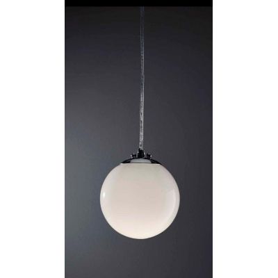 SFERA PICCOLA SOSPENSIONE IN VETRO BIANCO LUCIDO DIAMETRO 15 CM MONTATURA CROMO Illuminando - Cristalensi Shop Online