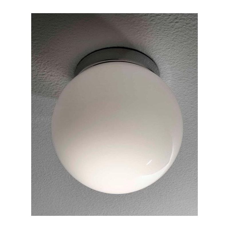 SFERA MEDIA PLAFONIERA IN VETRO BIANCO LUCIDO MONTATURA CROMO DIAMETRO 30CM Illuminando - Cristalensi Shop Online