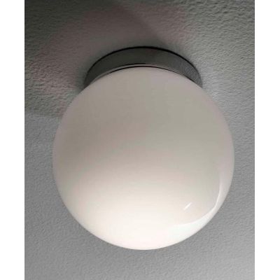 SFERA MEDIA PLAFONIERA IN VETRO BIANCO LUCIDO MONTATURA CROMO DIAMETRO 30CM Illuminando - Cristalensi Shop Online