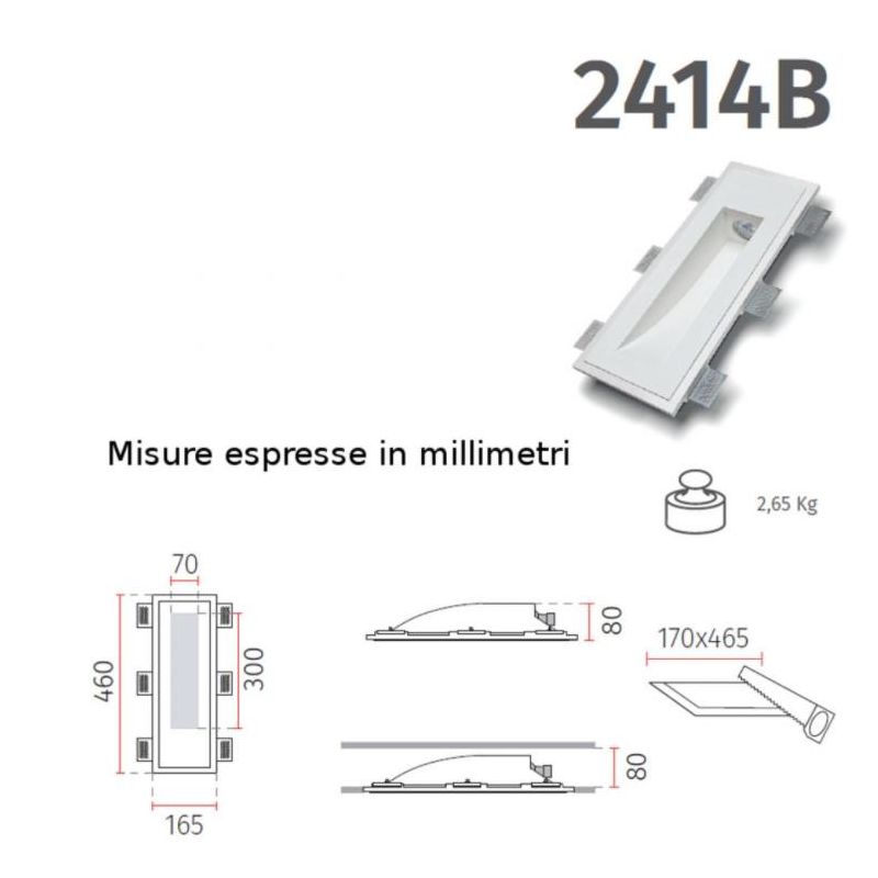 2414B INCASSO IN CRISTALY VERNICIABILE CON LUCE ORIENTATA ATTACCO GU10 MADE IN ITALY 9010 BELFIORE - Cristalensi Shop Online